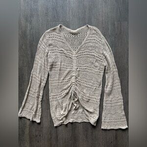 Beige Knit V-Neck Sweater